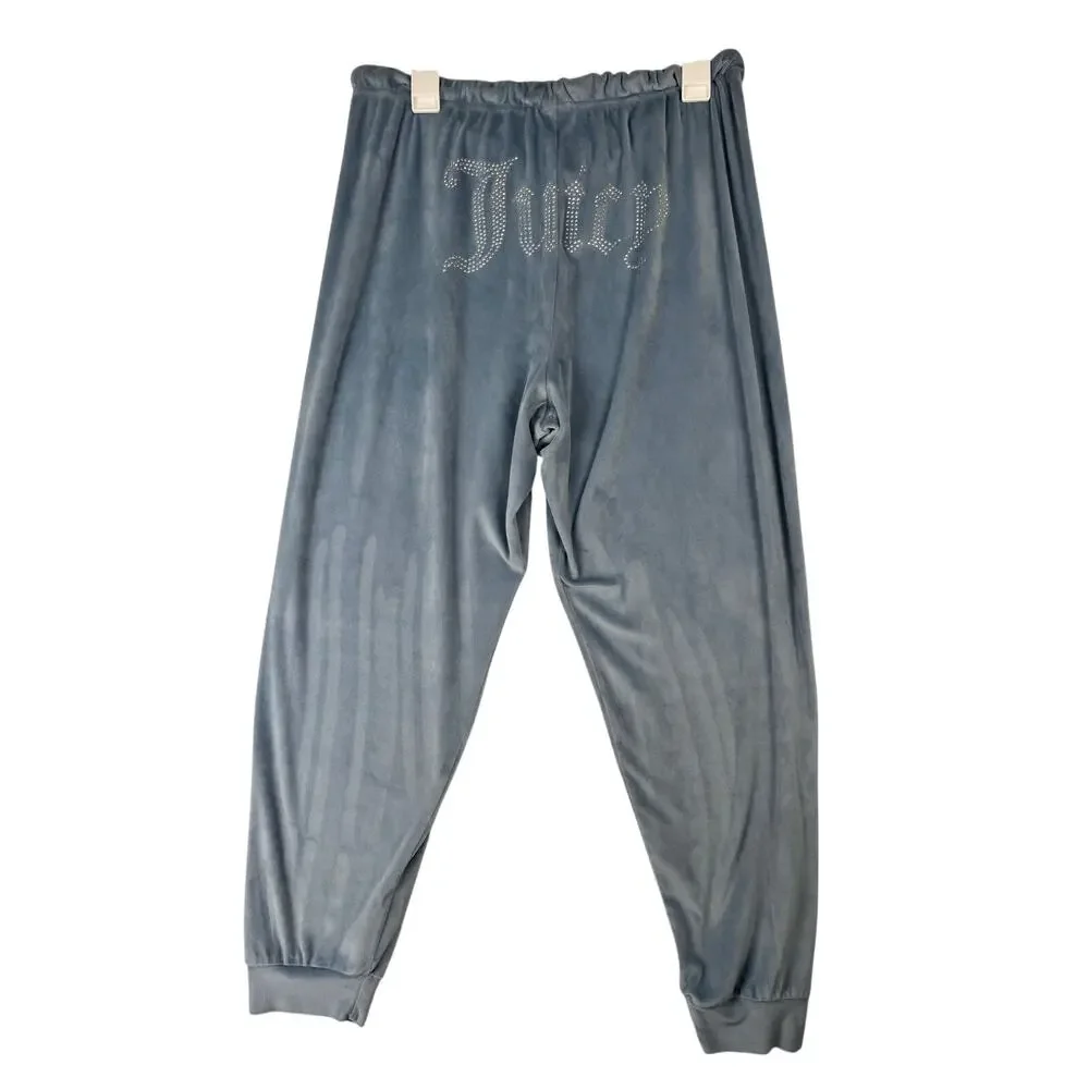 Juicy Couture Velour Pajama Set Sz Large Blue Rhinestone Logo Loungewear